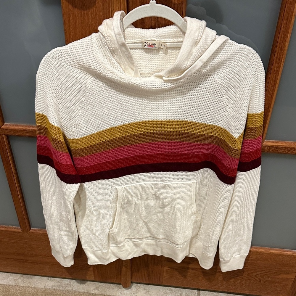 Faherty White Sweater with Red and Gold Stripes - Picture 3 of 7